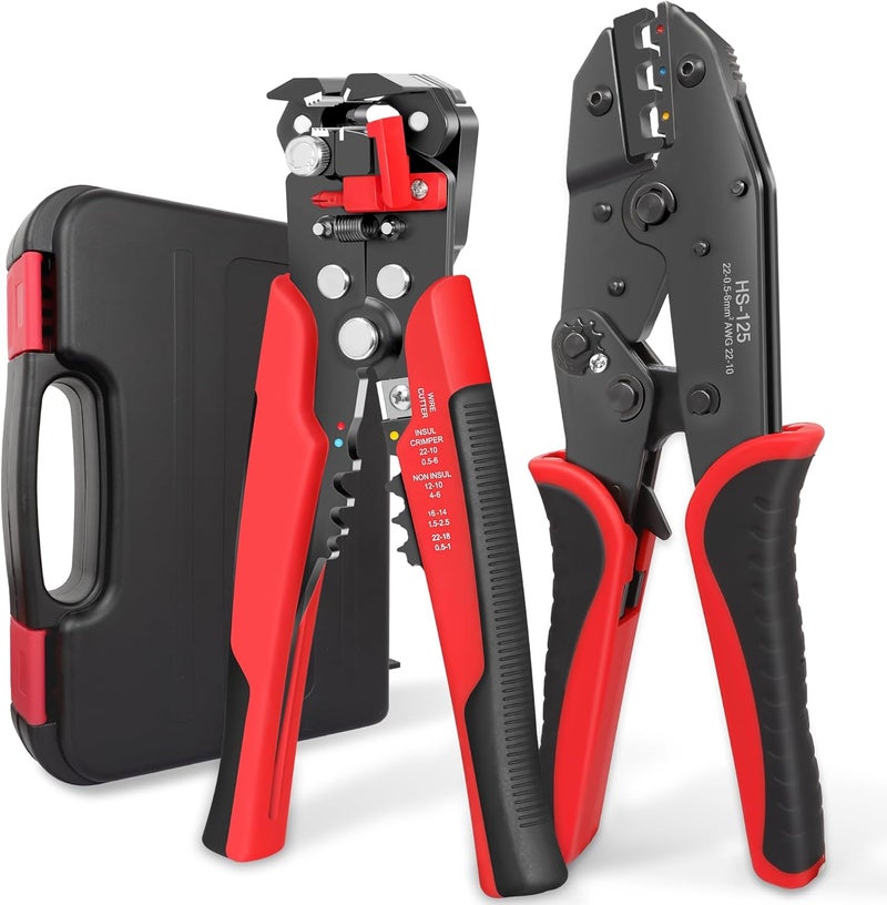 Kuject Wire Stripper and Crimping Tool Kit, 3 in 1 Self-Adjusting Wire Stripping for 10-24 AWG with Crimping Tool Set for Heat Shrink Connectors AWG22-10 - Image 1